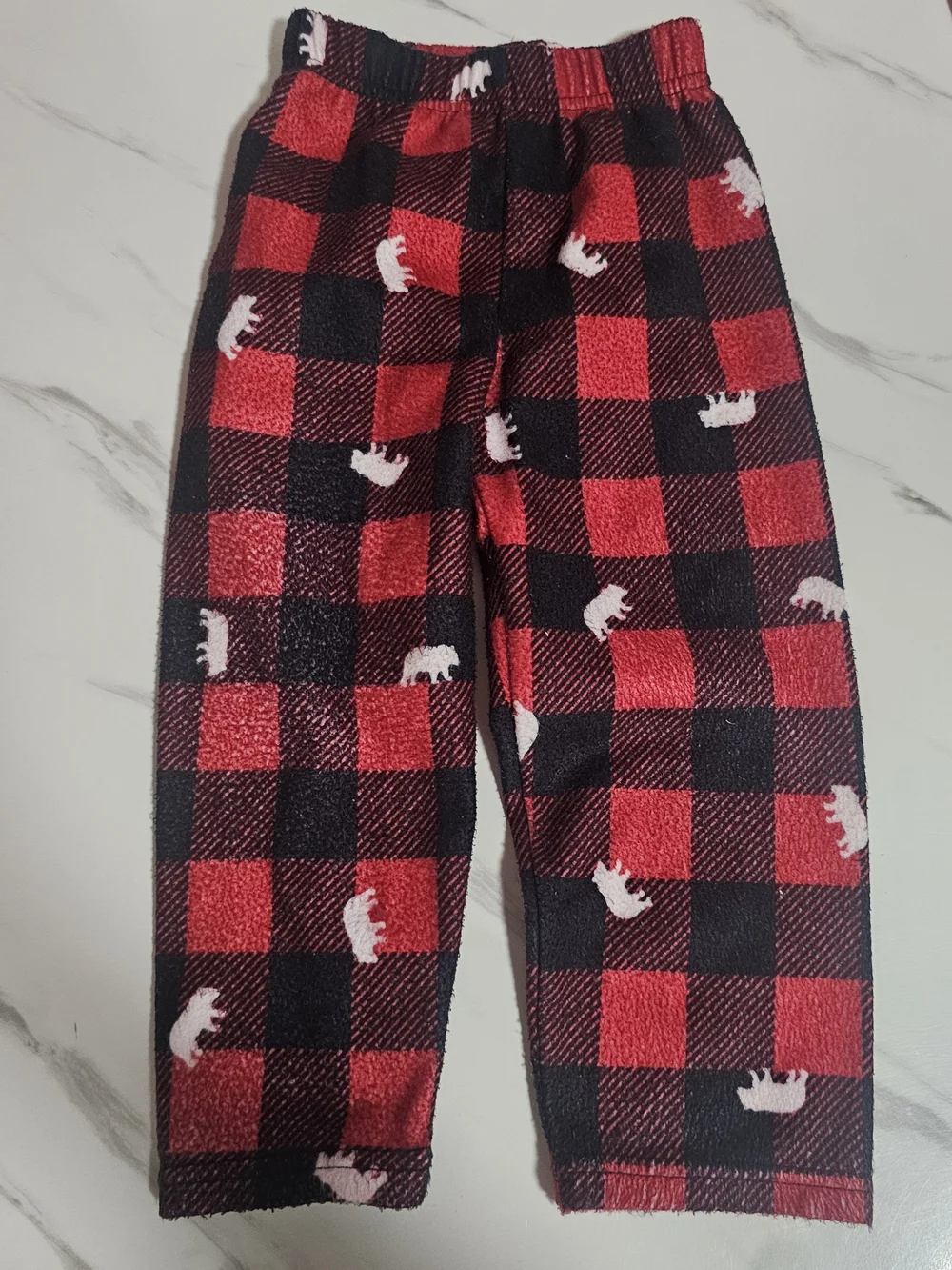 Kids Red and Black Buffalo Plaid Pajama Set with Bear Print